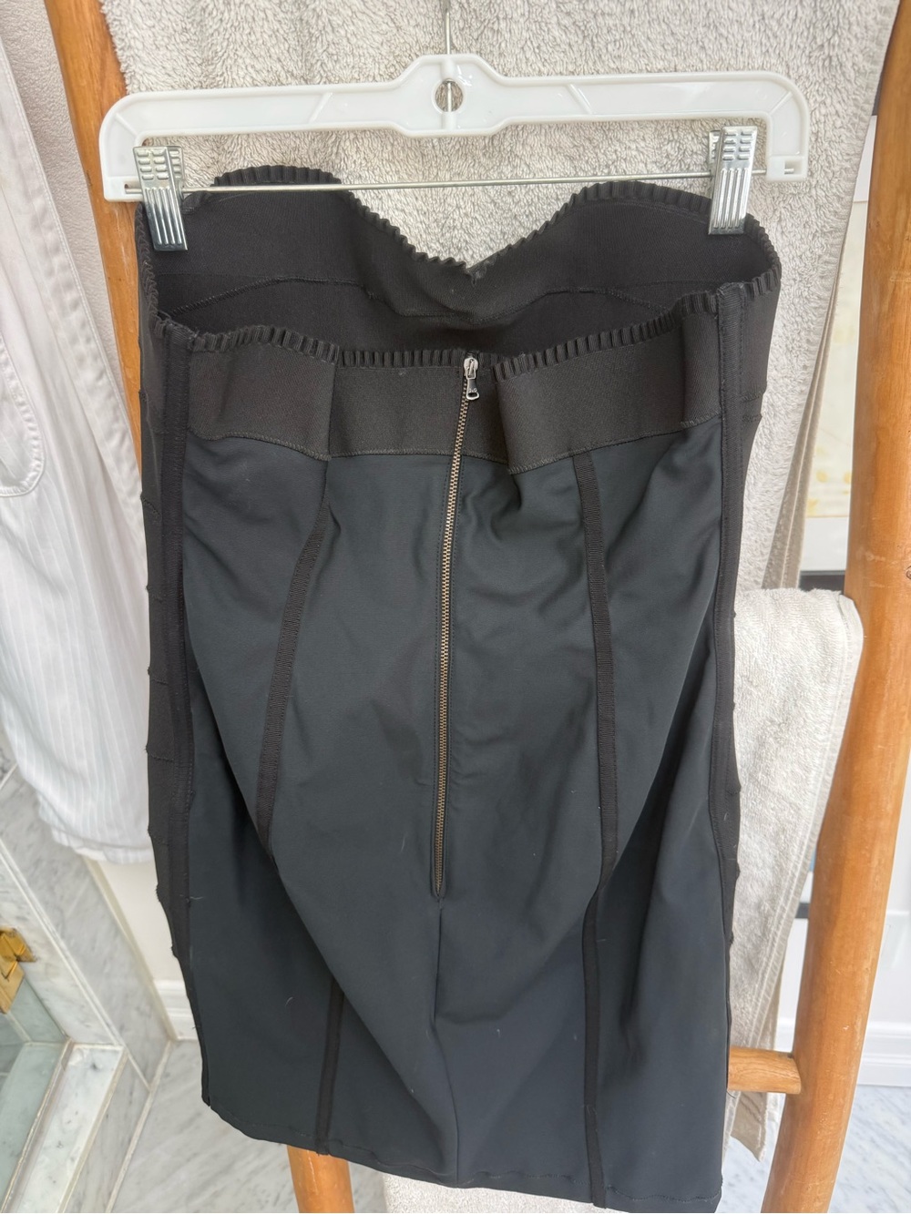 Dolce & Gabbana banded black strapless knee-length dress.
